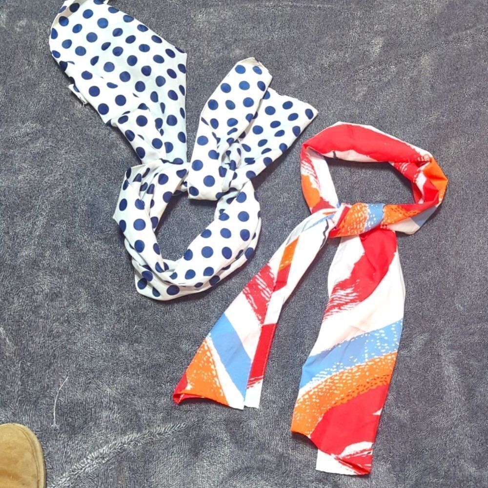 2 Vintage AVON‎ Red White Blue Japan Polyester 9” X 53” neck scarves
